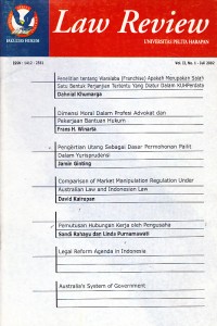 Image of Law Review : Fakultas Hukum Universitas Pelita Harapan Volume 2, No. 1 - Juli 2002
