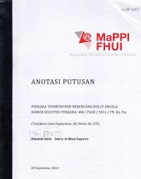 Image of Anotasi Putusan: Perkara Pembunuhan Berencana Holly Angela Nomor Register Perkara: 468 / Pid.B / 2014 / PN. Jkt. Pst