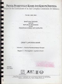 Image of Proyek pembentukan komisi anti korupsi indonesia TA No. 3381-INO : Bantuan tekhnis untuk republik indonesia atas pendirian komisi anti-korupsi